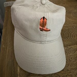Brand new Embroidered Cowboy Boot Baseball Cap - Beige with Orange Accent